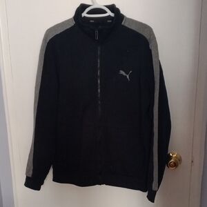 Puma Black Zip-Up Sweater Jacket with Gray Shoulder Stripes